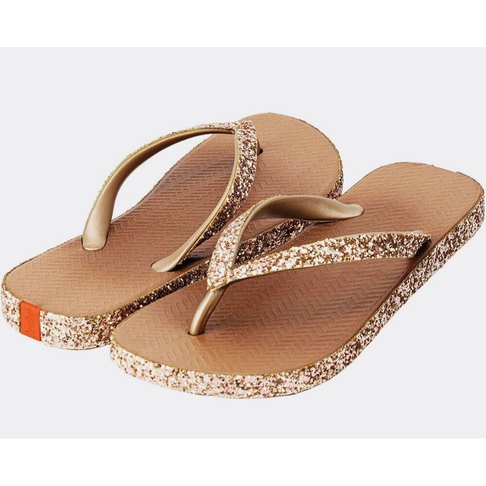 NEW Swalker glitter Rose Gold Comfortable Flip Flops Size 7.5 Vacation Beach
